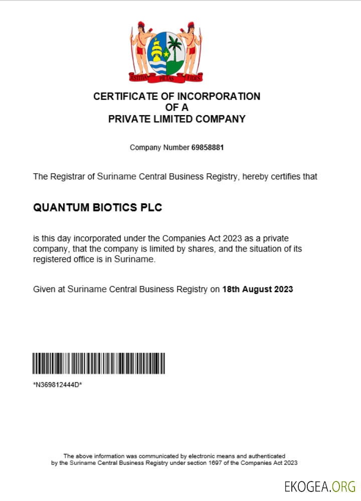 Modèle Word et PDF de certificat d'enregistrement d'entreprise au Suriname